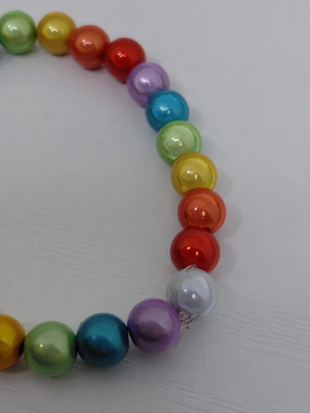 Hand Made Stretch Rainbow Bead Bracelet - Multicolor 7 Inches - Picture 8 of 11